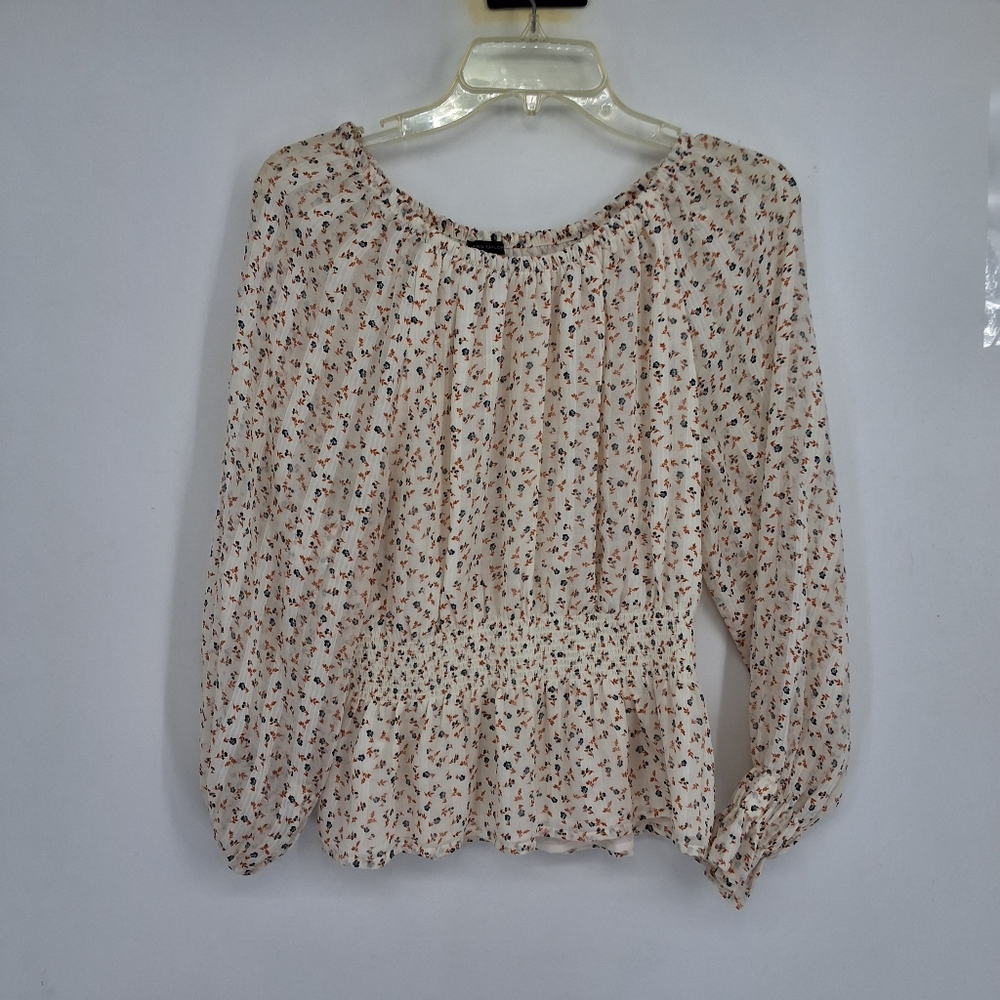 Ann Taylor Floral Blouse in Cream and Black